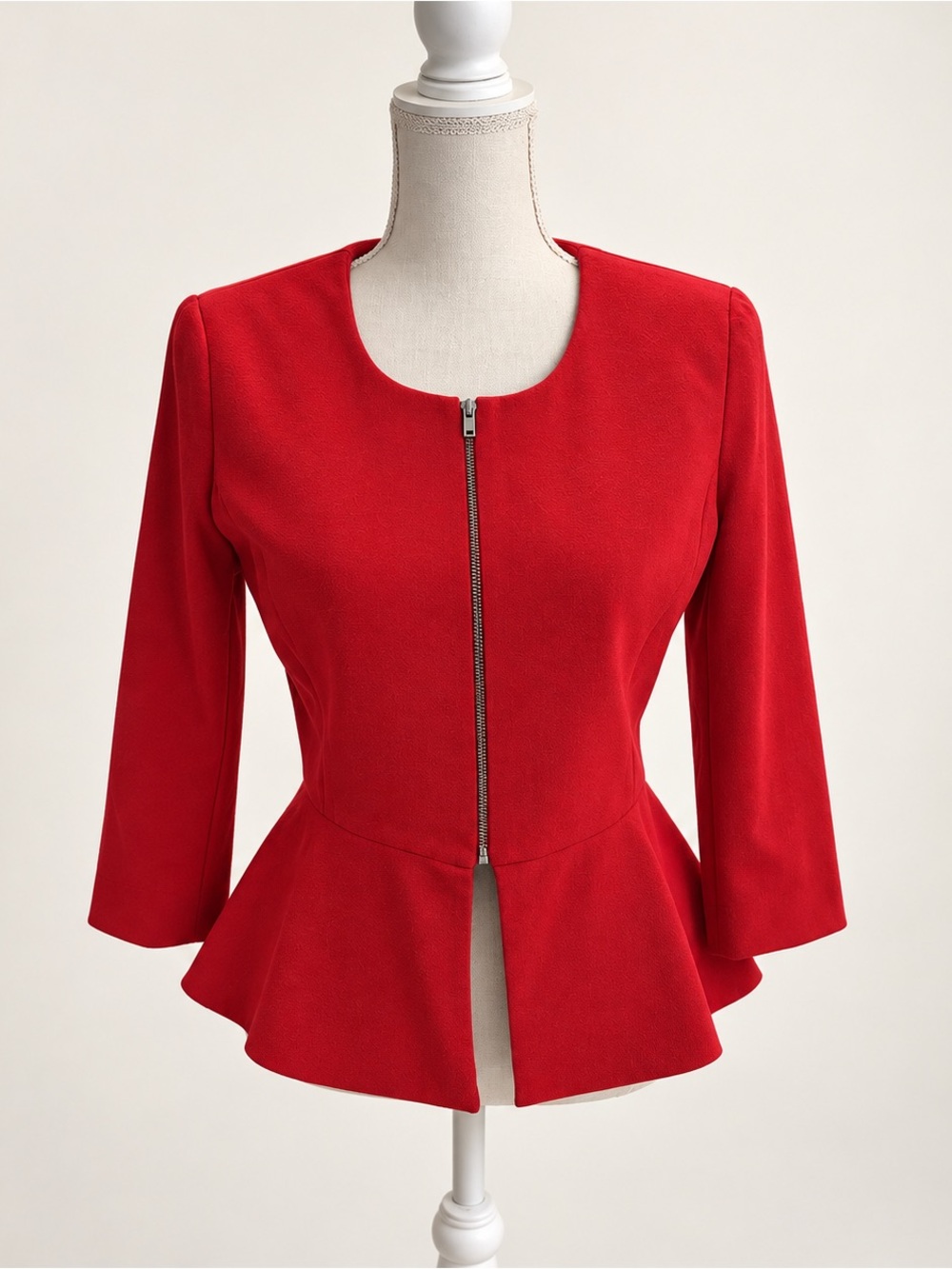 New York & Company Red Peplum Zip-Front Blazer
